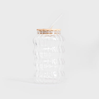 BUBBLY Ribbed Glass with Straw 0.75L