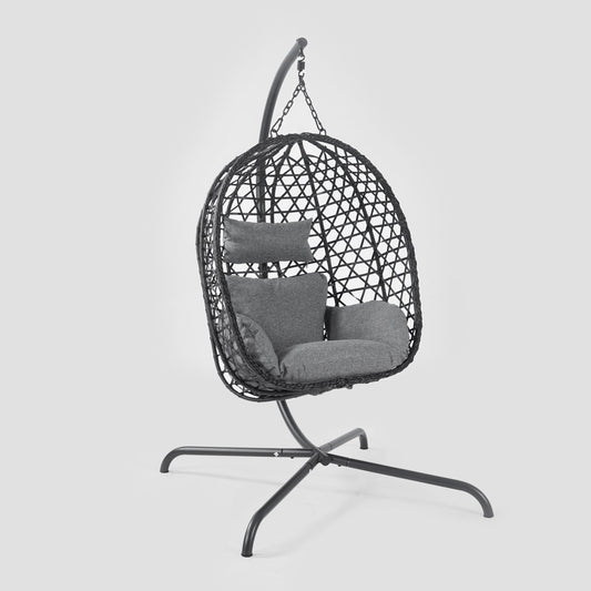 NIDO Outdoor Swing Black with Grey Cushion 104x106x184 cm