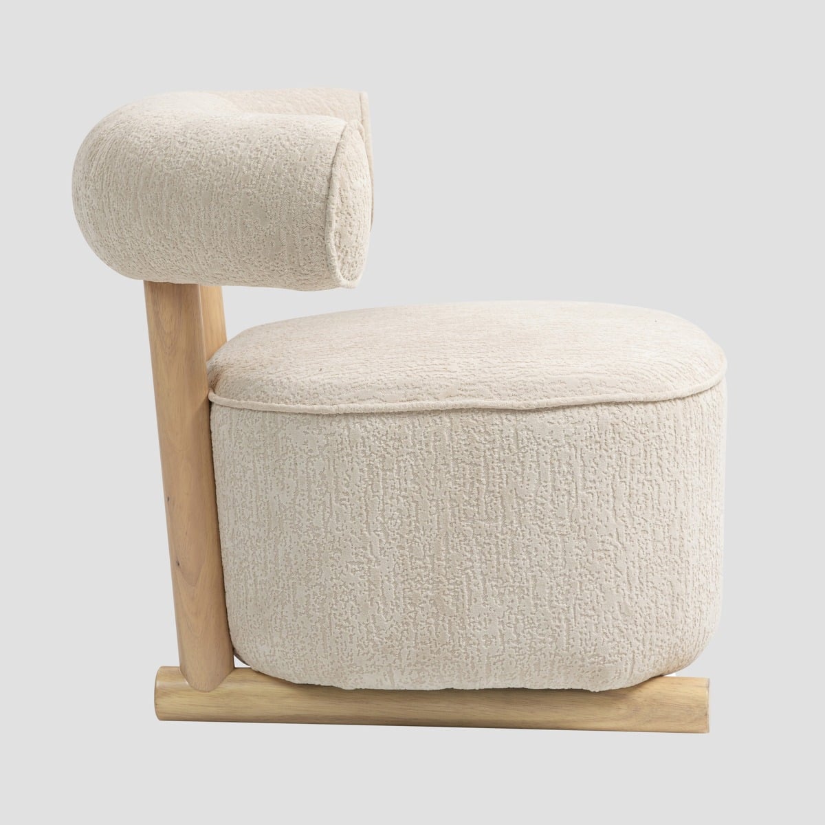 VITA Ecru Armchair with Wooden Base and Ergonomic Design
