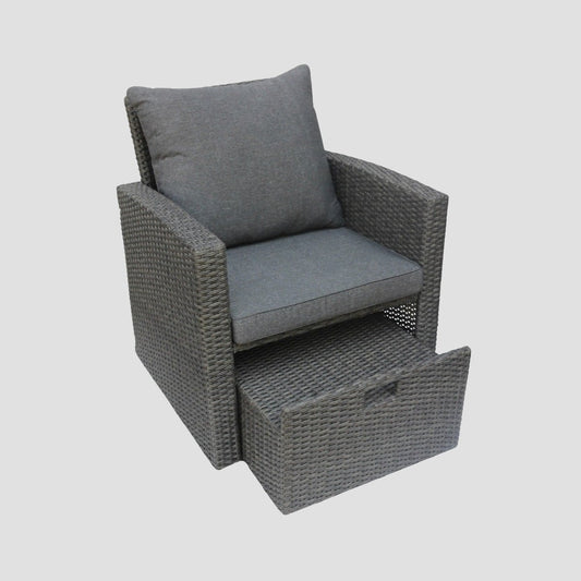 LINDE Garden Armchair with Ottoman Grey 73x70x81 cm