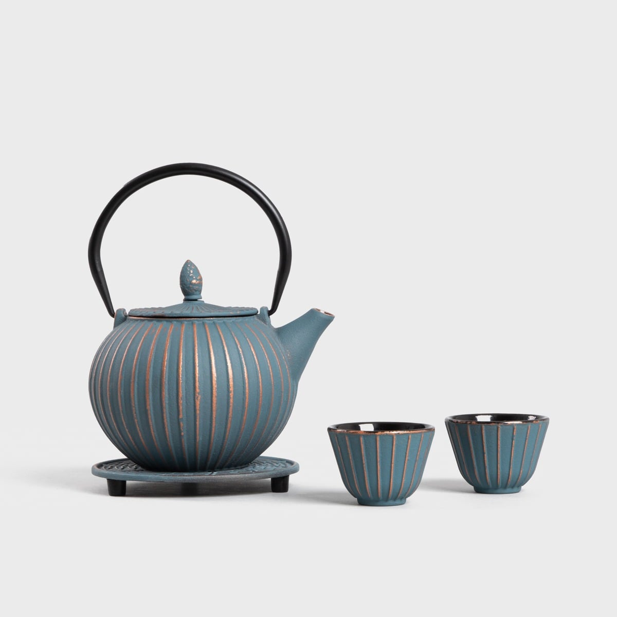 ANDREAS Cast Iron Blue Gold Tea Set - 4 Piece Infuser Set