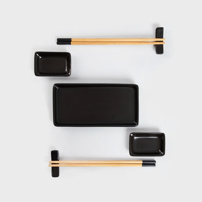 Sushi Set Black Ceramic 9-Piece Serving Dish