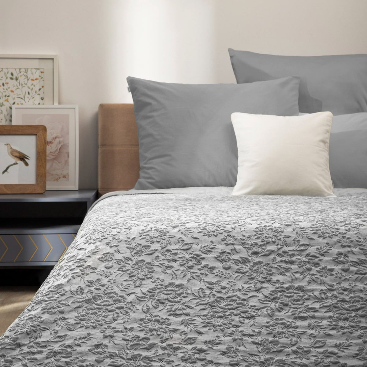Drapery Claro Jacquard Floral Pattern Grey Bedspread 200x220 cm