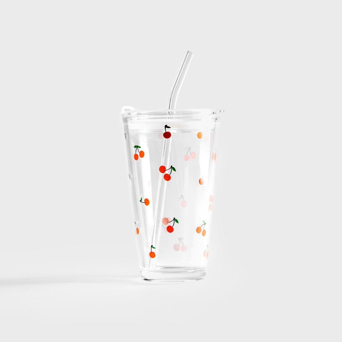 EMBO SUMMER Glass with Cherry Print Straw 0.4L