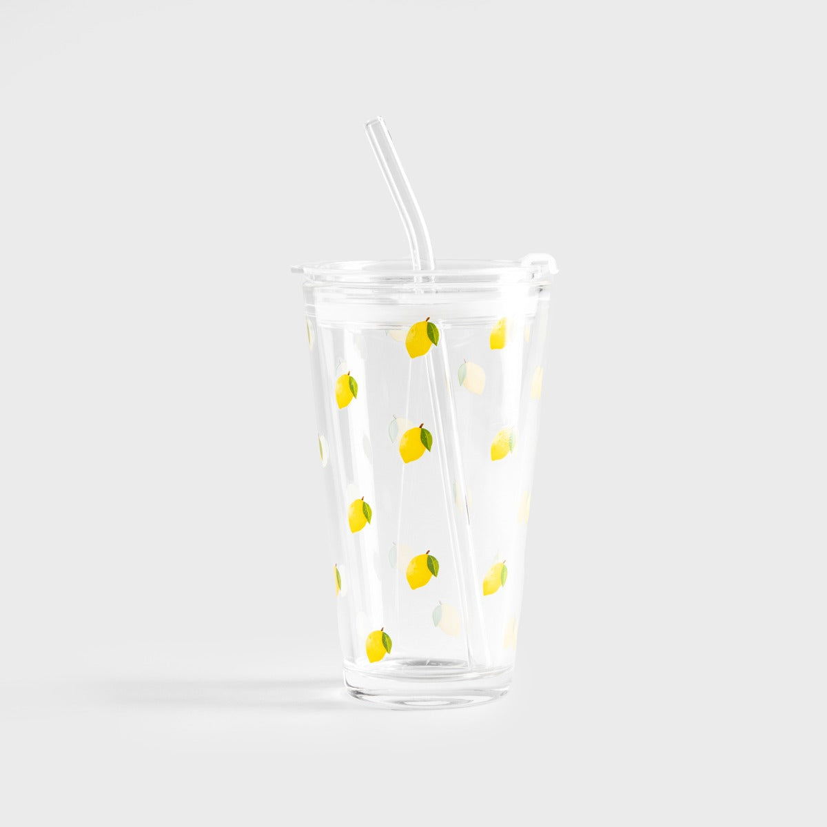 EMBO SUMMER Glass with Lemon Print and Straw 0.4L