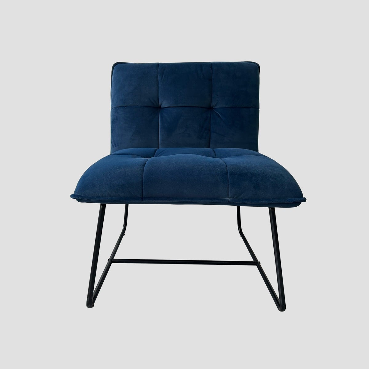 NELOX Navy Blue Velour Armchair with Metal Legs - 63x67x49 cm