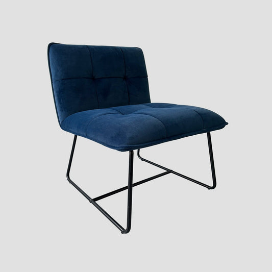 NELOX Navy Blue Velour Armchair with Metal Legs - 63x67x49 cm