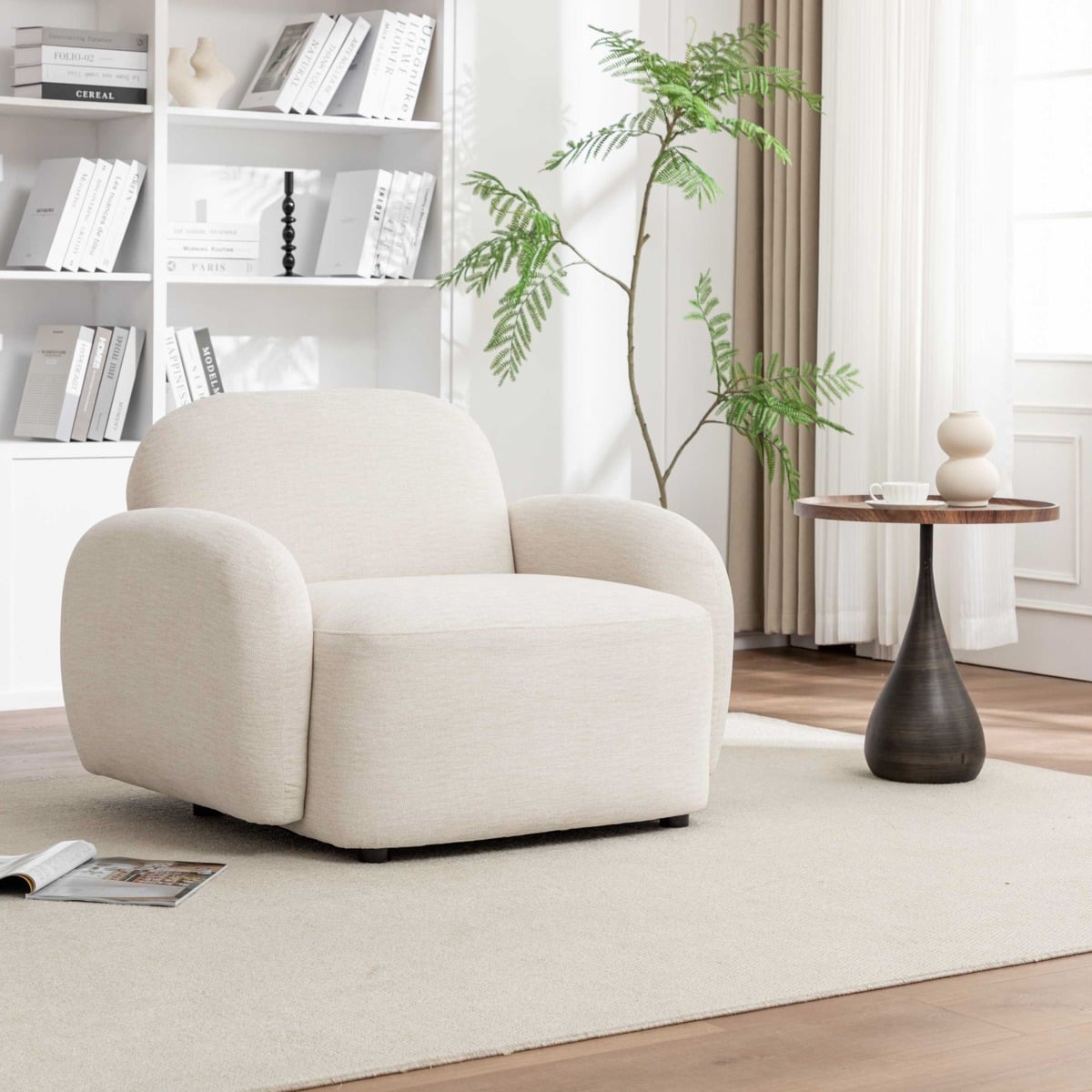 HELMI Ecru Armchair 108x87x73 cm - Modern Comfortable Seating