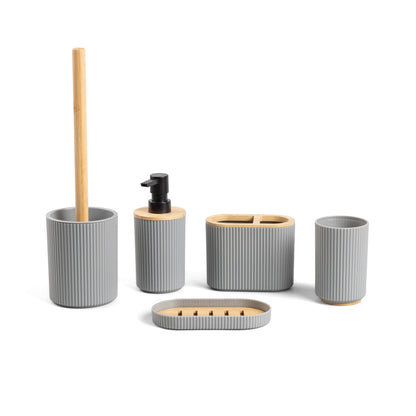 Loreto 5-Piece Bathroom Set Grey with Bamboo Accents