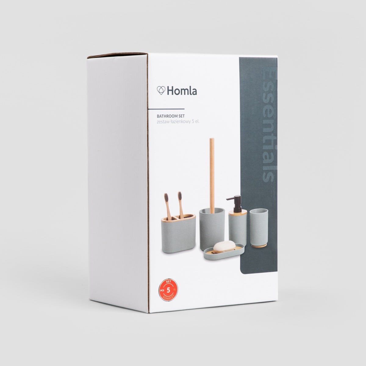 Loreto 5-Piece Bathroom Set Grey with Bamboo Accents