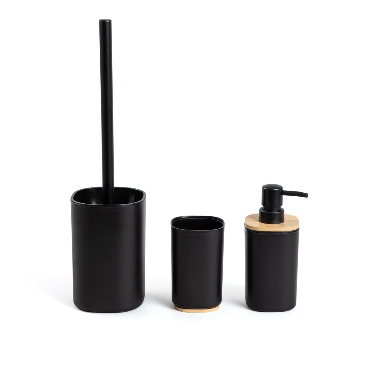 SALTI Black Bathroom Set with Dispenser, Cup, and Toilet Brush