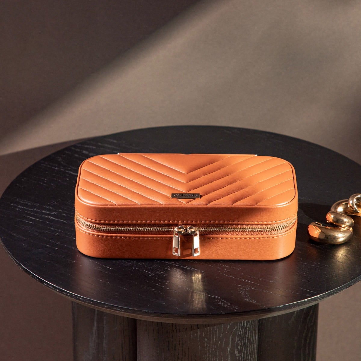 RINAS Brown Herringbone Jewelry Box Large 20.5x10.5x6 cm