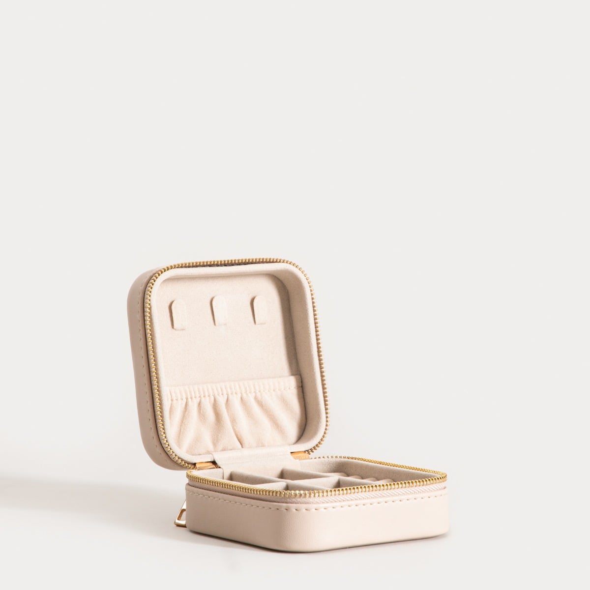 RINAS Striped Stitched Beige Small Jewellery Box 10.5x10.5x5 cm