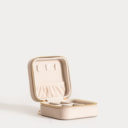 RINAS Striped Stitched Beige Small Jewellery Box 10.5x10.5x5 cm