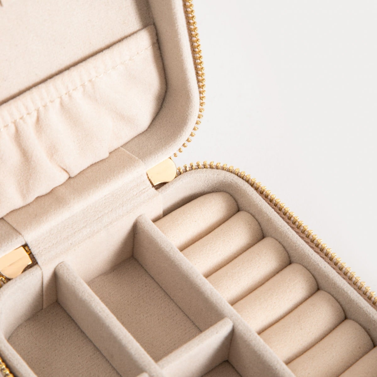 RINAS Striped Stitched Beige Small Jewellery Box 10.5x10.5x5 cm