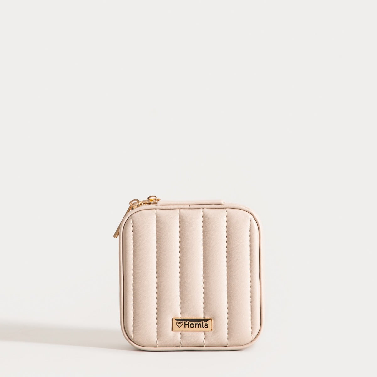 RINAS Striped Stitched Beige Small Jewellery Box 10.5x10.5x5 cm