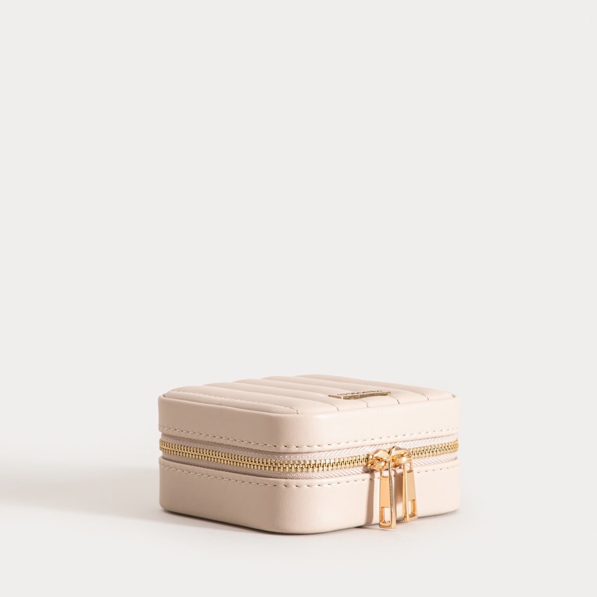 RINAS Striped Stitched Beige Small Jewellery Box 10.5x10.5x5 cm