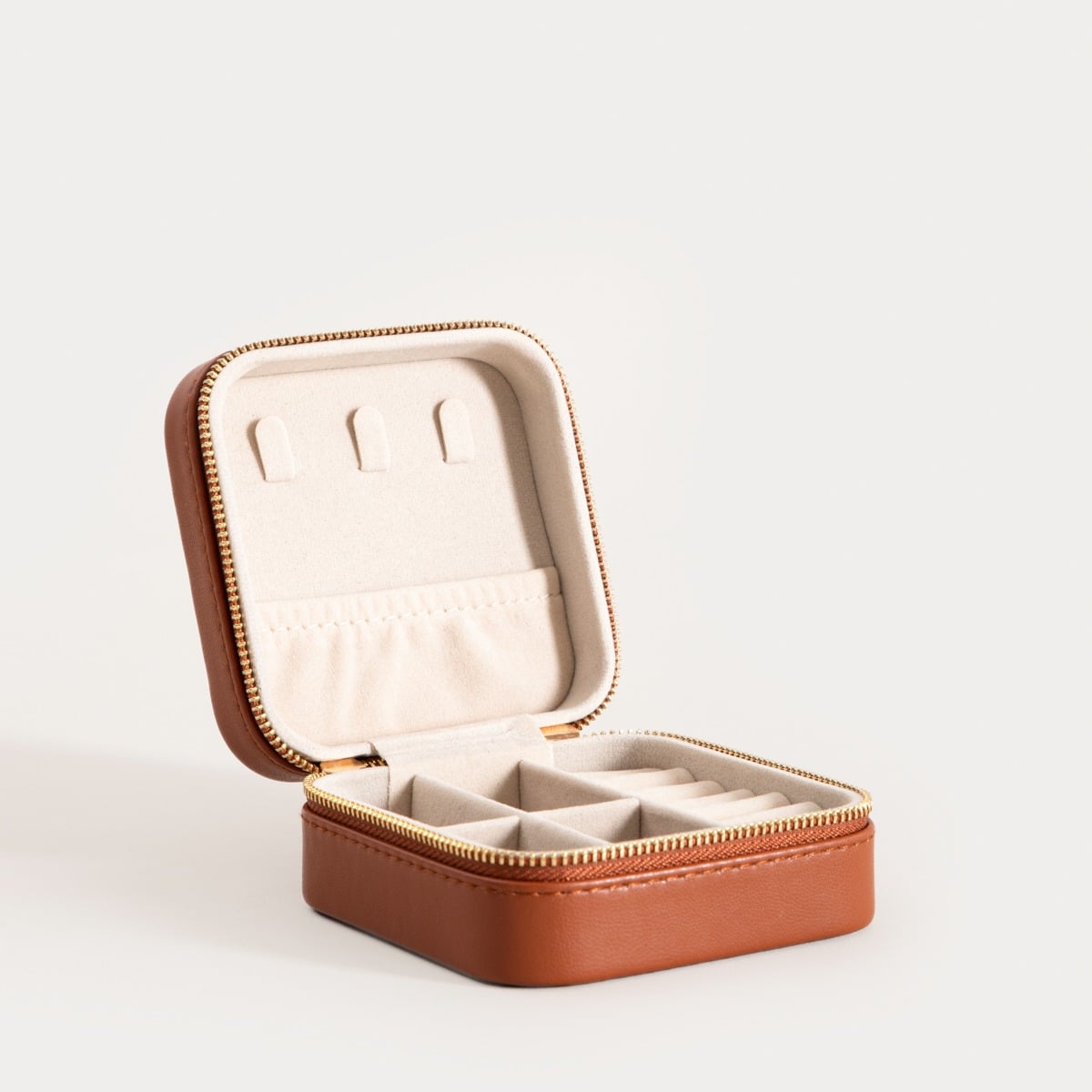 RINAS Small Brown Jewellery Box with Herringbone Stitching