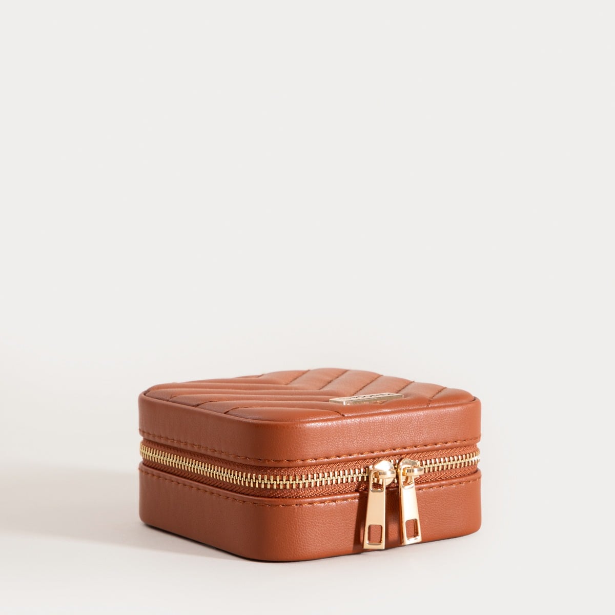 RINAS Small Brown Jewellery Box with Herringbone Stitching