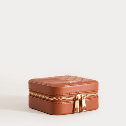 RINAS Small Brown Jewellery Box with Herringbone Stitching