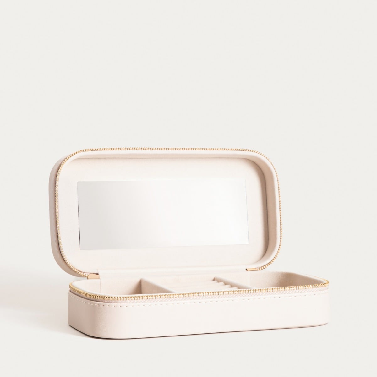 RINAS Beige Striped Jewelry Box with Mirror Large 20.5x10.5x6 cm