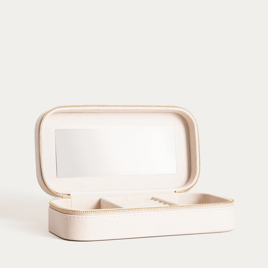 RINAS Beige Striped Jewelry Box with Mirror Large 20.5x10.5x6 cm