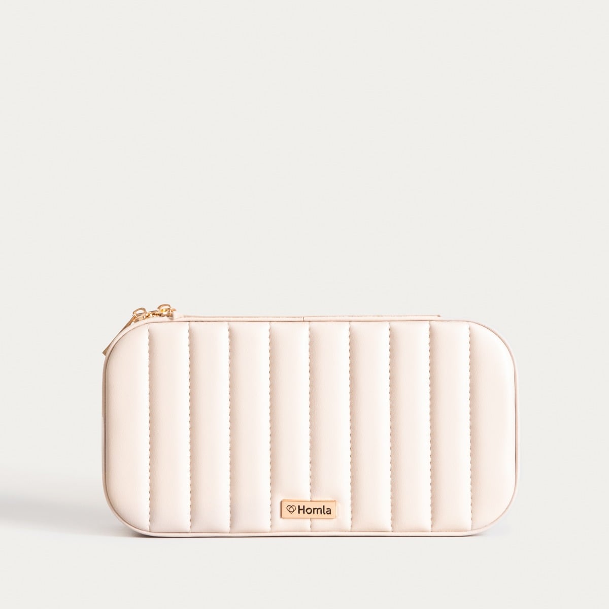 RINAS Beige Striped Jewelry Box with Mirror Large 20.5x10.5x6 cm