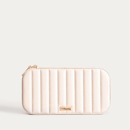 RINAS Beige Striped Jewelry Box with Mirror Large 20.5x10.5x6 cm
