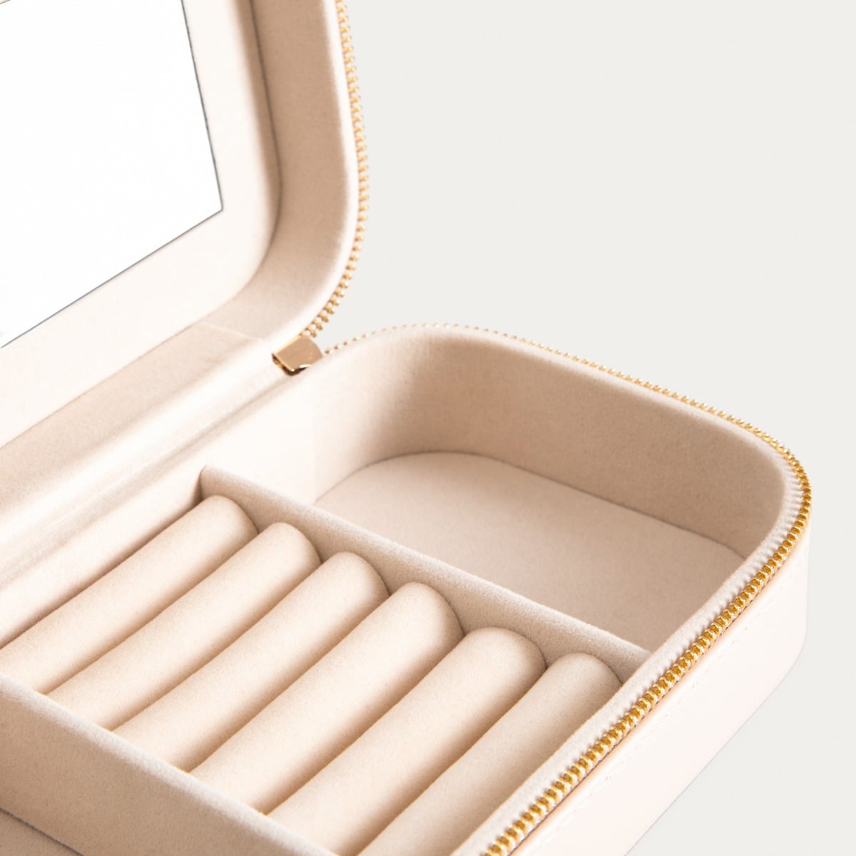 RINAS Beige Striped Jewelry Box with Mirror Large 20.5x10.5x6 cm