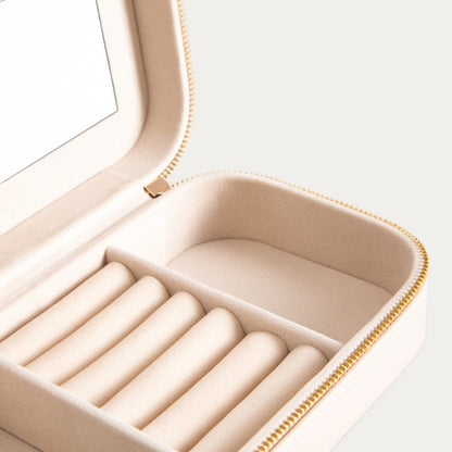 RINAS Beige Striped Jewelry Box with Mirror Large 20.5x10.5x6 cm