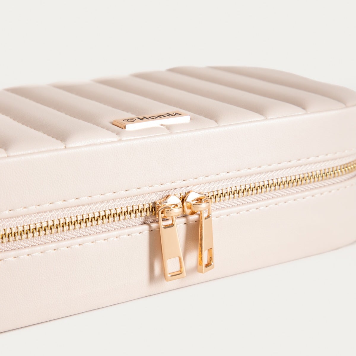 RINAS Beige Striped Jewelry Box with Mirror Large 20.5x10.5x6 cm