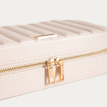 RINAS Beige Striped Jewelry Box with Mirror Large 20.5x10.5x6 cm