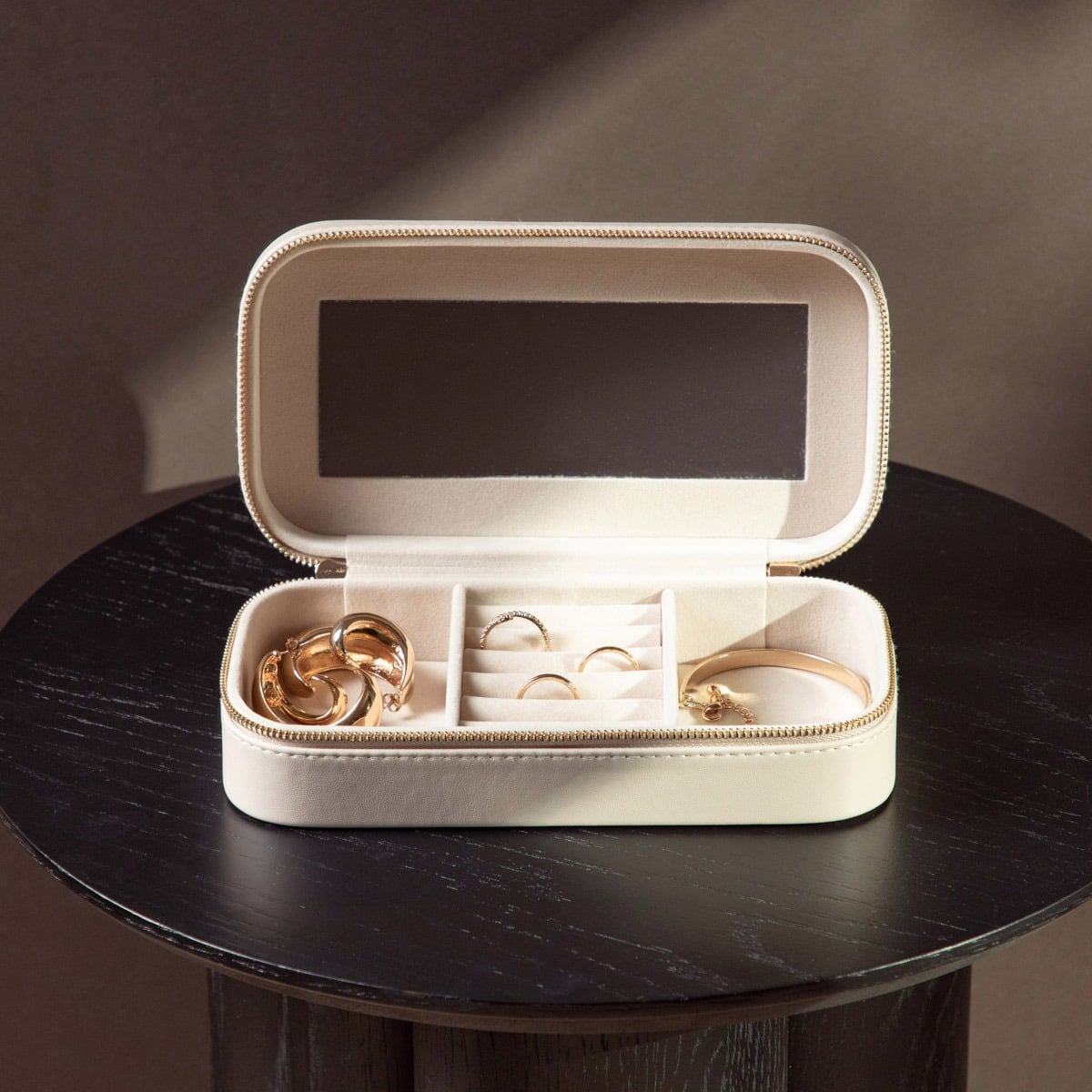 RINAS Beige Striped Jewelry Box with Mirror Large 20.5x10.5x6 cm