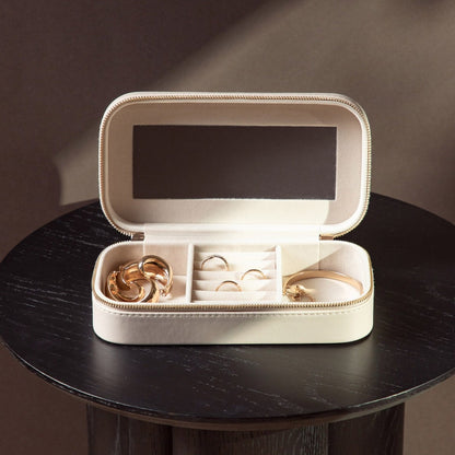 RINAS Beige Striped Jewelry Box with Mirror Large 20.5x10.5x6 cm