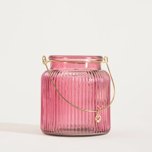 FIG Fluted Pink Lantern for Tealight Candles 11x10x12cm