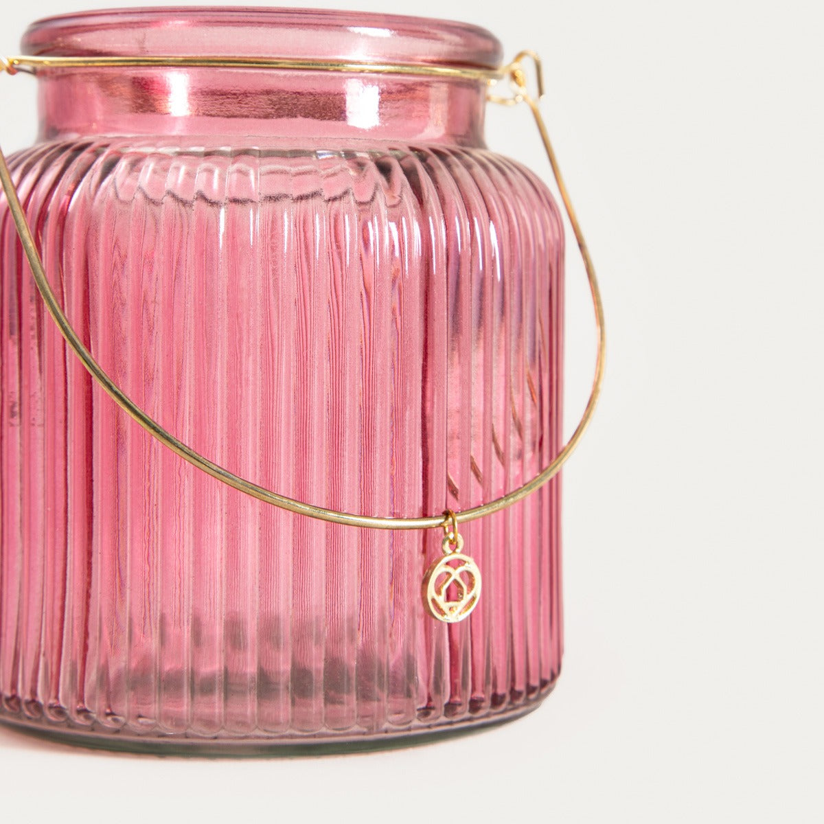 FIG Fluted Pink Lantern for Tealight Candles 11x10x12cm