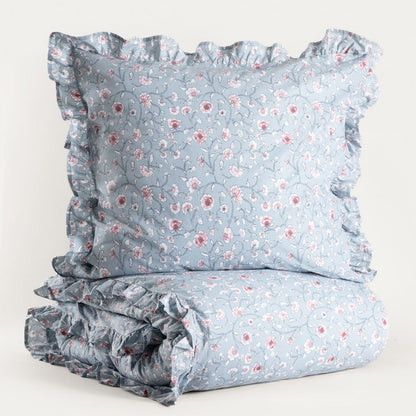 JULIA Cotton Bedding Set with Floral Frill - 140x200 cm