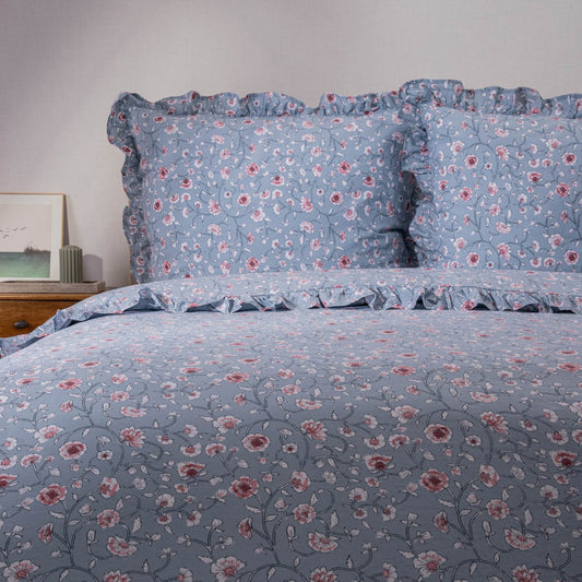 JULIA Cotton Bedding Set with Floral Frill - 140x200 cm