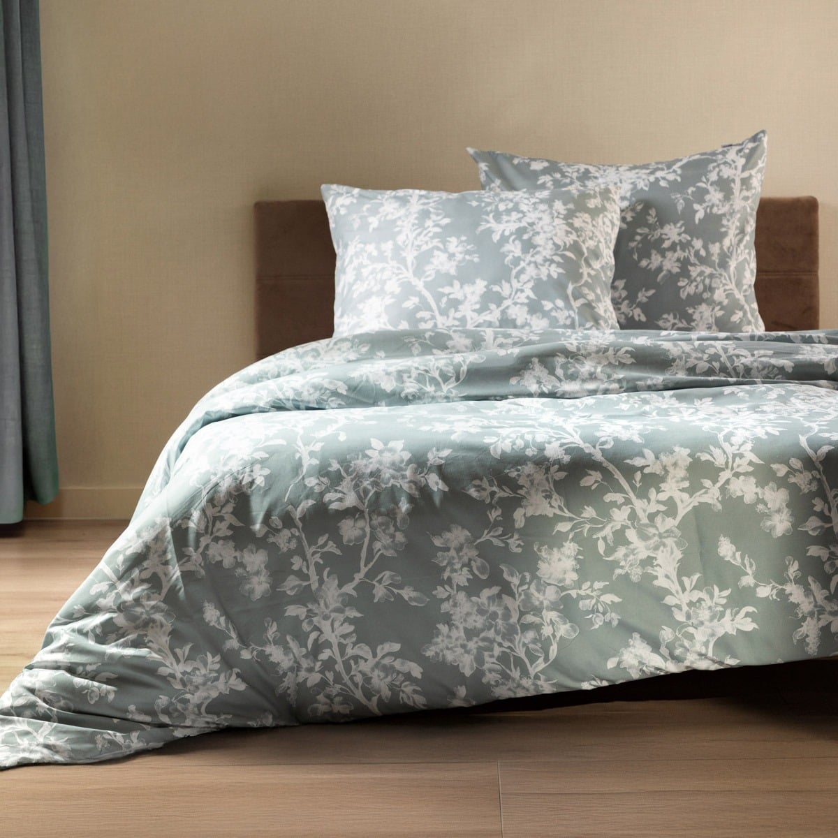 BLOSSOM Blue Floral Microfibre Bedding Set 160x200 cm