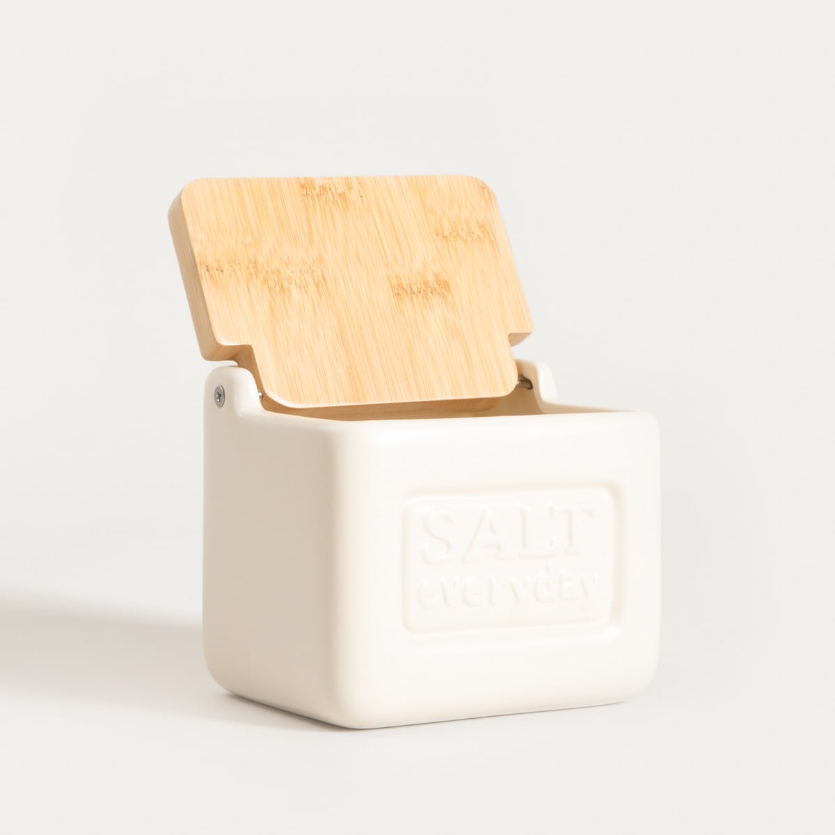 Container SYLAN Creamy Salt Container with Bamboo Lid 14x11x13 cm