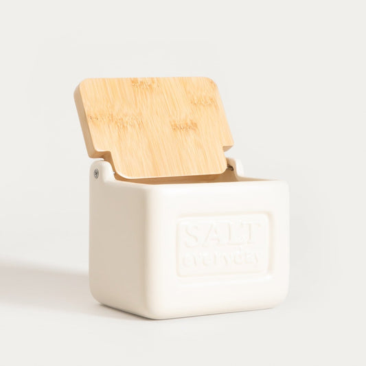 Container SYLAN Creamy Salt Container with Bamboo Lid 14x11x13 cm