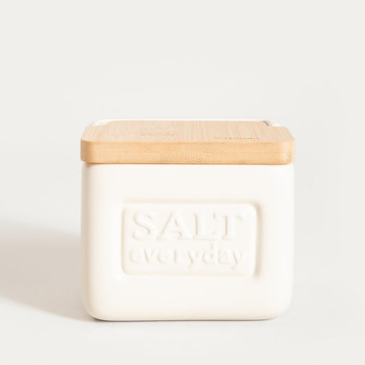 Container SYLAN Creamy Salt Container with Bamboo Lid 14x11x13 cm