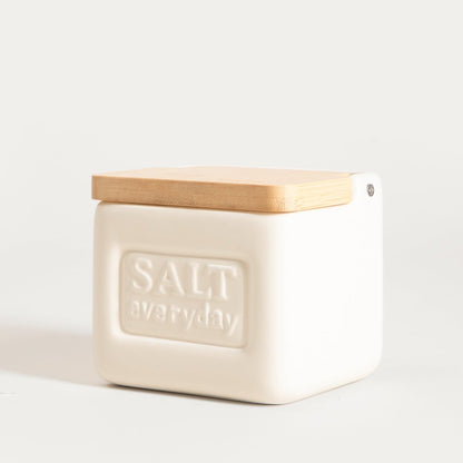 Container SYLAN Creamy Salt Container with Bamboo Lid 14x11x13 cm