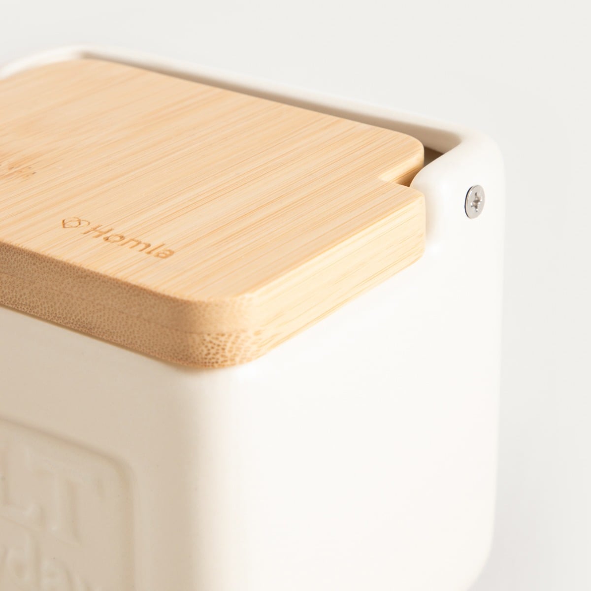 Container SYLAN Creamy Salt Container with Bamboo Lid 14x11x13 cm