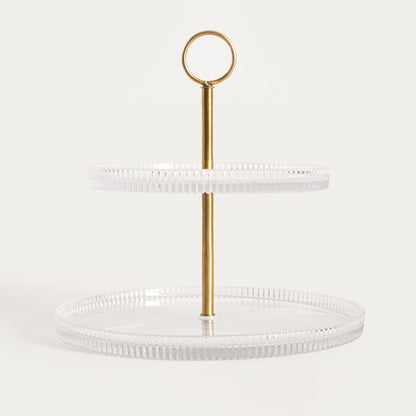 LYNN Two-Tier Fluted Glass Serving Platter 25x4x25 cm