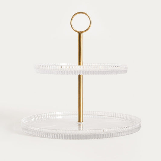 LYNN Two-Tier Fluted Glass Serving Platter 25x4x25 cm