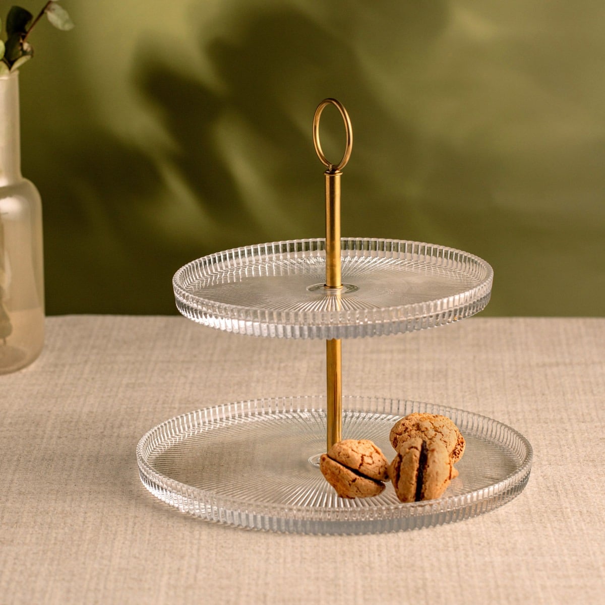 LYNN Two-Tier Fluted Glass Serving Platter 25x4x25 cm