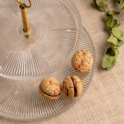 LYNN Two-Tier Fluted Glass Serving Platter 25x4x25 cm