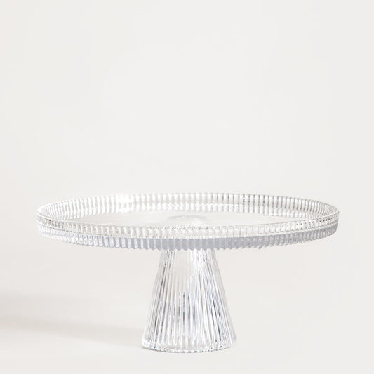 LYNN Glass Serving Platter with Raised Grooved Leg 12x24.5 cm