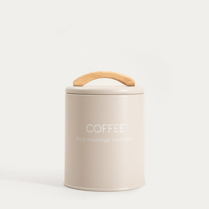 FLORA Coffee Container 900ml Metal Storage with Wooden Handle